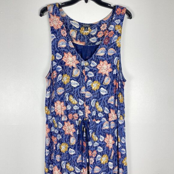 ⭐️ Lucky Brand Maxi Dress Sleeveless Floral Batik Sz XL Drawstring Waist Blue - Picture 4 of 8
